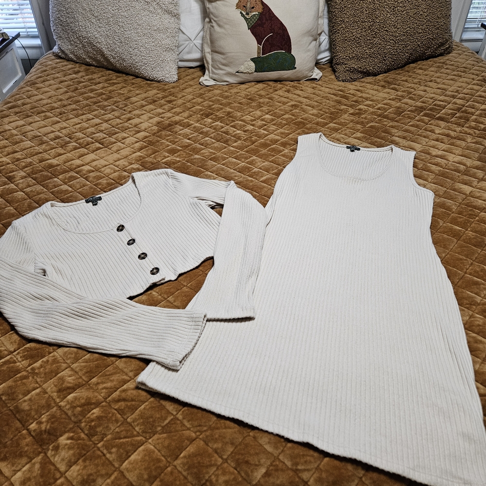 Lily Rose Cream Ribbed Sweaterdress Set Sz Med Large Cozy Chic